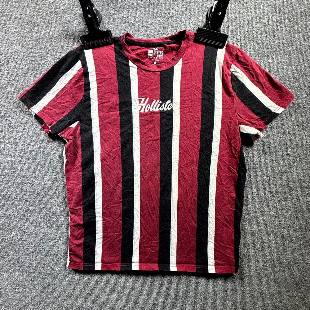 Hollister Must Have Collection T-Shirt Men Large Red Vertical Stripe Cotton Logo